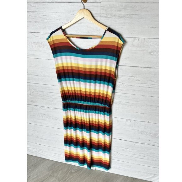 ModCloth Dress Womens Size Large Colorful Striped Elastic Waist Comfort Jersey - Picture 3 of 16